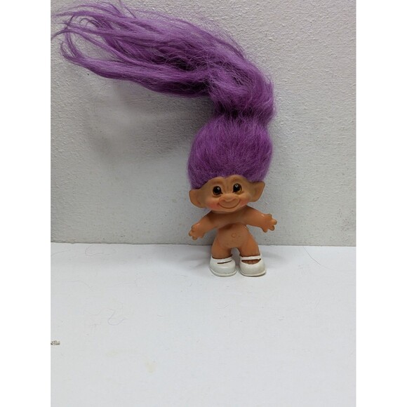 Troll Doll C64 Original Purple Amber Glass Eyes Shoes Only 2.5" Vintage DAM? - Picture 1 of 6